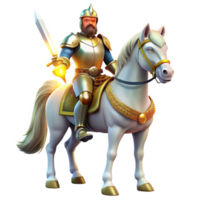 wonderful rustic A noble knight in shining armor, riding a majestic white horse, wielding a gleaming sword, illuminated by the bright sunlight. Medieval romance style 4K png