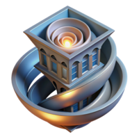 stunning minimalist A swirling, gravity-defying Escher-esque building, illuminated by an impossible light source, surrealist painting style original png