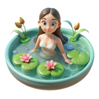 elegant modern A playful water nymph swimming in a crystal-clear pool, surrounded by lilies, in a serene, Impressionist style detailed png
