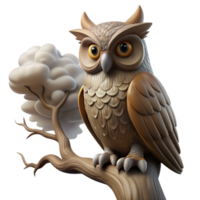 magnificent creative A wise old owl perched on an ancient oak branch, shrouded in ethereal fog, art nouveau style exclusive png