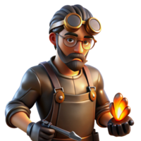impressive artistic A portrait of a steampunk blacksmith with intricate goggles, leather apron, and glowing ember tongs, lit by flickering gaslight in a chiaroscuro style 4K png