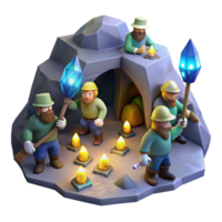 serene minimalist A group of dwarves mining for gems in a dark cave, illuminated by glowing crystals and lanterns, in a realistic style premium png