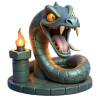 vibrant creative A terrifying basilisk with venomous gaze, slithering through a dark dungeon, lit by a single torch. Gothic style professional png