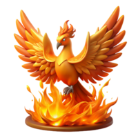stunning creative A proud phoenix engulfed in flames, rising from a pyre of ashes. Intense, fiery lighting. Symbolic style authentic png