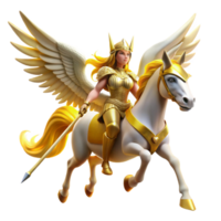 beautiful abstract A beautiful valkyrie with winged helmet and spear, riding a winged horse, bathed in the golden light of Valhalla. Norse mythology style genuine png