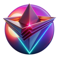 vibrant contemporary Fractured geometric shapes in vibrant neon hues, with sharp, contrasting shadows cast by a hidden light source, in a retro-futuristic, synthwave style detailed png