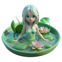 beautiful abstract A mysterious water nymph floating in a crystal-clear lake, surrounded by lily pads, lit by underwater sunlight, in a ethereal style 4K png