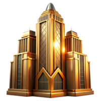 stunning vintage An art deco skyscraper with gold accents and geometric patterns, bathed in the warm glow of a golden hour sunset. Art Deco style, realistic rendering, cinematic lighting authentic png