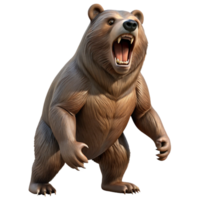 elegant vintage A powerful grizzly bear standing on its hind legs, roaring towards the sky, depicted in a dynamic, action-packed style 4K png