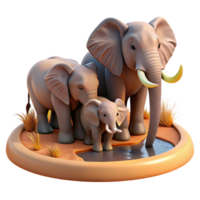 elegant abstract A family of elephants bathing in a muddy waterhole, illuminated by the warm afternoon sun, in a photorealistic style premium png