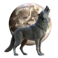 dramatic traditional A solitary wolf howling at the full moon, cool moonlight, dramatic painting style high quality png