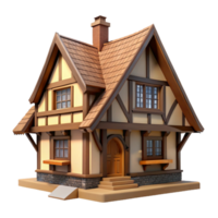 elegant rustic Tudor-style cottage, half-timbered construction, thatched roof, charming garden setting, historical architectural style premium png