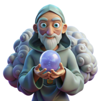 elegant vintage A wise old oracle with cloudy eyes, holding a crystal ball, surrounded by swirling mists. Surrealist style authentic png