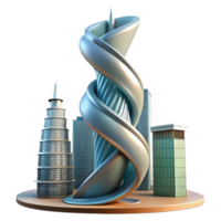 magnificent contemporary Spiral skyscraper, twisting form, dynamic composition, futuristic city skyline, innovative architecture authentic png