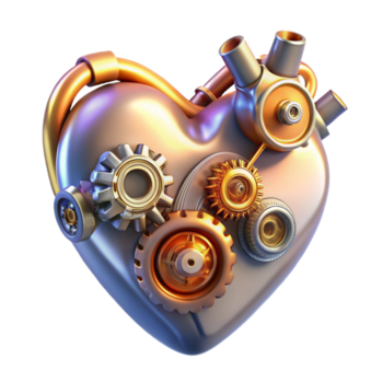 extraordinário abstrato uma steampunk coração, engrenagens e tubos entrelaçados, metálico e brilhante, macio, etéreo iluminação, romântico estilo exclusivo png