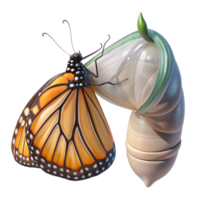 beautiful creative A monarch butterfly emerging from its chrysalis, wings still wet and crumpled, macro photography, soft lighting exclusive png