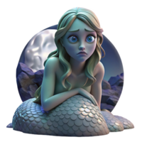 wonderful vintage A sorrowful siren with mesmerizing eyes, perched on a rocky shore, lit by the pale light of the moon. Pre-Raphaelite style high resolution png