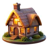 elegant vintage A traditional thatched roof cottage in a picturesque English countryside, illuminated by the warm light of a setting sun, romantic painting style authentic png