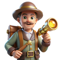 serene modern A curious steampunk explorer with a leather satchel, brass telescope, and a pith helmet, illuminated by the bright sun in a comic book style exclusive png