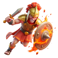beautiful minimalist A fierce Ares with a blood-stained sword and shield, charging into battle. Roman style. Fiery, chaotic lighting authentic png