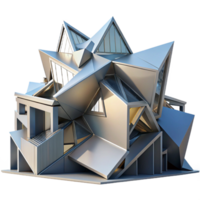 magnificent artistic Deconstructivist museum, fragmented forms, sharp angles, metallic cladding, modern architecture exclusive png