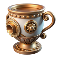 vibrant creative A steampunk teacup, porcelain and brass, intricate filigree design, soft, diffused lighting high resolution png