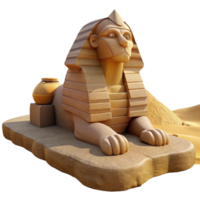 wonderful abstract A stoic sphinx with weathered stone features, gazing out over a desolate desert, under the harsh midday sun. Egyptian tomb painting style high quality png