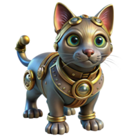 beautiful rustic Steampunk cat, metallic fur, intricate clockwork collar, playful lighting high resolution png