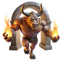 serene artistic A powerful minotaur with bronze horns and rippling muscles, charging through a labyrinthine corridor, lit by flickering torches. Chiaroscuro style exclusive png