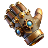 impressive minimalist A steampunk glove, with intricate gears and levers, fingerless design, metallic texture, brightly lit, product design style high resolution png