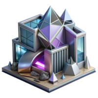magnificent creative Deconstructivist museum, fragmented geometric shapes, metallic cladding, dynamic composition, neon lighting, highly detailed, Deconstructivist style professional png