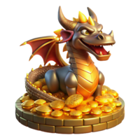 serene vintage A powerful dragon with shimmering scales and fiery breath, perched atop a hoard of gold, illuminated by the warm glow of the treasure. Art Deco style original png