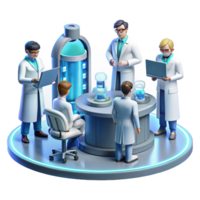 vibrant vintage A group of scientists working in a futuristic laboratory, surrounded by holographic displays and advanced technology. Photorealistic style high quality png