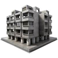 wonderful rustic A Brutalist concrete apartment complex, dramatically lit by stark shadows and highlights, black and white photography style authentic png