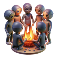 stunning rustic A group of genetically modified humans with glowing skin and unusual features, gathered around a bonfire, illuminated by the flickering firelight. Science fiction style professional png
