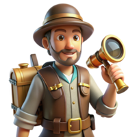 vibrant modern A curious steampunk explorer with a leather satchel, brass telescope, and a pith helmet, illuminated by the bright sun in a comic book style high resolution png