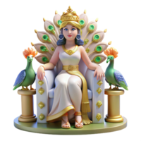 dramatic abstract A loving Hera with a regal demeanor, seated on a throne adorned with peacocks. Classical style. Soft, warm lighting premium png
