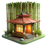 impressive artistic A traditional Japanese tea house nestled in a serene bamboo forest, lit by soft, diffused sunlight, ukiyo-e style genuine png