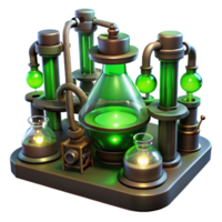 stunning abstract A mysterious steampunk laboratory filled with bubbling beakers, glowing tubes, and strange contraptions, lit by an eerie green light in a gothic style exclusive png