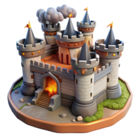 vibrant rustic A medieval castle under siege, dramatic action, realistic detail, smoky atmosphere premium png