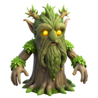 extraordinary minimalist A wise old tree spirit with glowing eyes and moss-covered branches, watching over a forest, in a mystical, fantasy style high resolution png