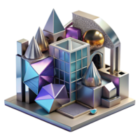 magnificent vintage Deconstructivist museum, fragmented geometric shapes, metallic cladding, dynamic composition, neon lighting, highly detailed, Deconstructivist style high resolution png