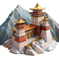 serene vintage Mountaintop monastery, stone walls, snow-capped peaks, serene atmosphere, Tibetan architecture style detailed png