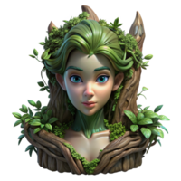 beautiful abstract A beautiful dryad emerging from a tree trunk, covered in moss and vines, lit by dappled sunlight, in a surreal style exclusive png
