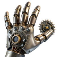 extraordinary minimalist A steampunk robot hand, reaching out, intricate gears and wires visible, metallic texture, dramatic lighting, cyberpunk style high quality png