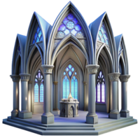 impressive rustic Gothic cathedral interior, stained glass windows illuminated by ethereal light, intricate stone carvings, detailed textures, hyperrealistic style original png