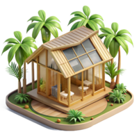 elegant rustic Bamboo house, sustainable architecture, tropical setting, open-air design, eco-friendly style high resolution png