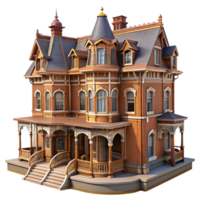 dramatic modern Victorian townhouse, ornate brick facade, wrought iron balconies, overcast daylight, highly detailed, Victorian style high resolution png