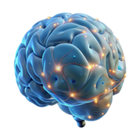 A transparent, anatomical model of a human brain, neural pathways illuminated by pulsing, bioluminescent light. Medical illustration style, scientific visualization png