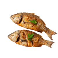 Two Fried Fish Garnish with Parsley Delicious Seafood Meal png